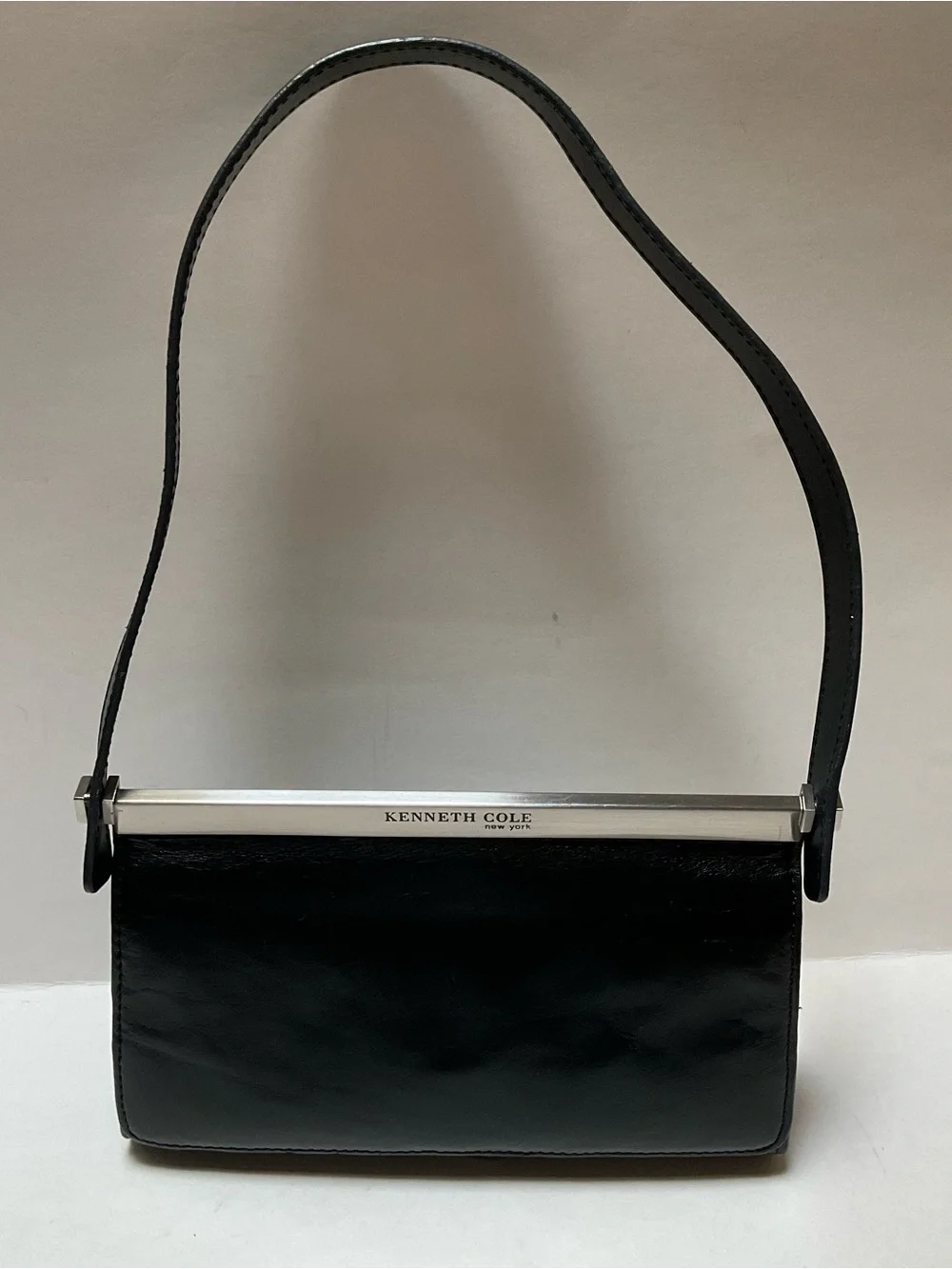 Kenneth Cole Black Mini Flap Shoulder Bag Purse Baguette Top-Frame Shoulder Bag
